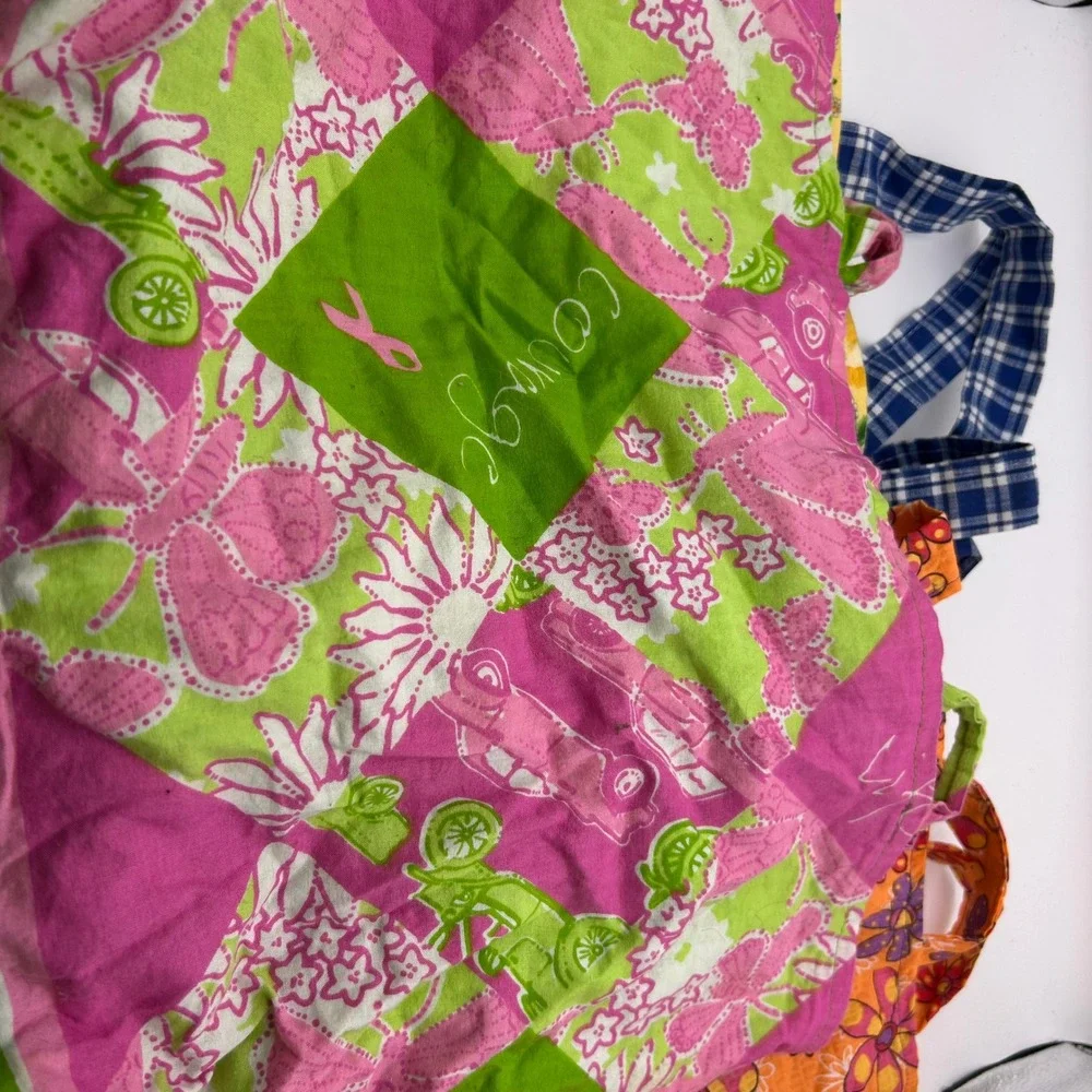Lot‎ of 3 Floral Patchwork Cotton Tote Bags Pink Ribbon Awareness Yellow Orange